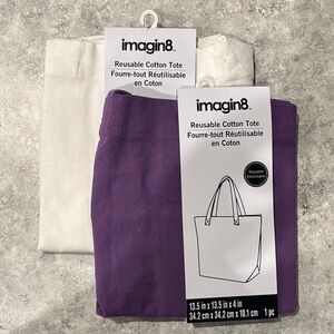 Imagin8 Reusable Cotton Tote Set - Purple and White